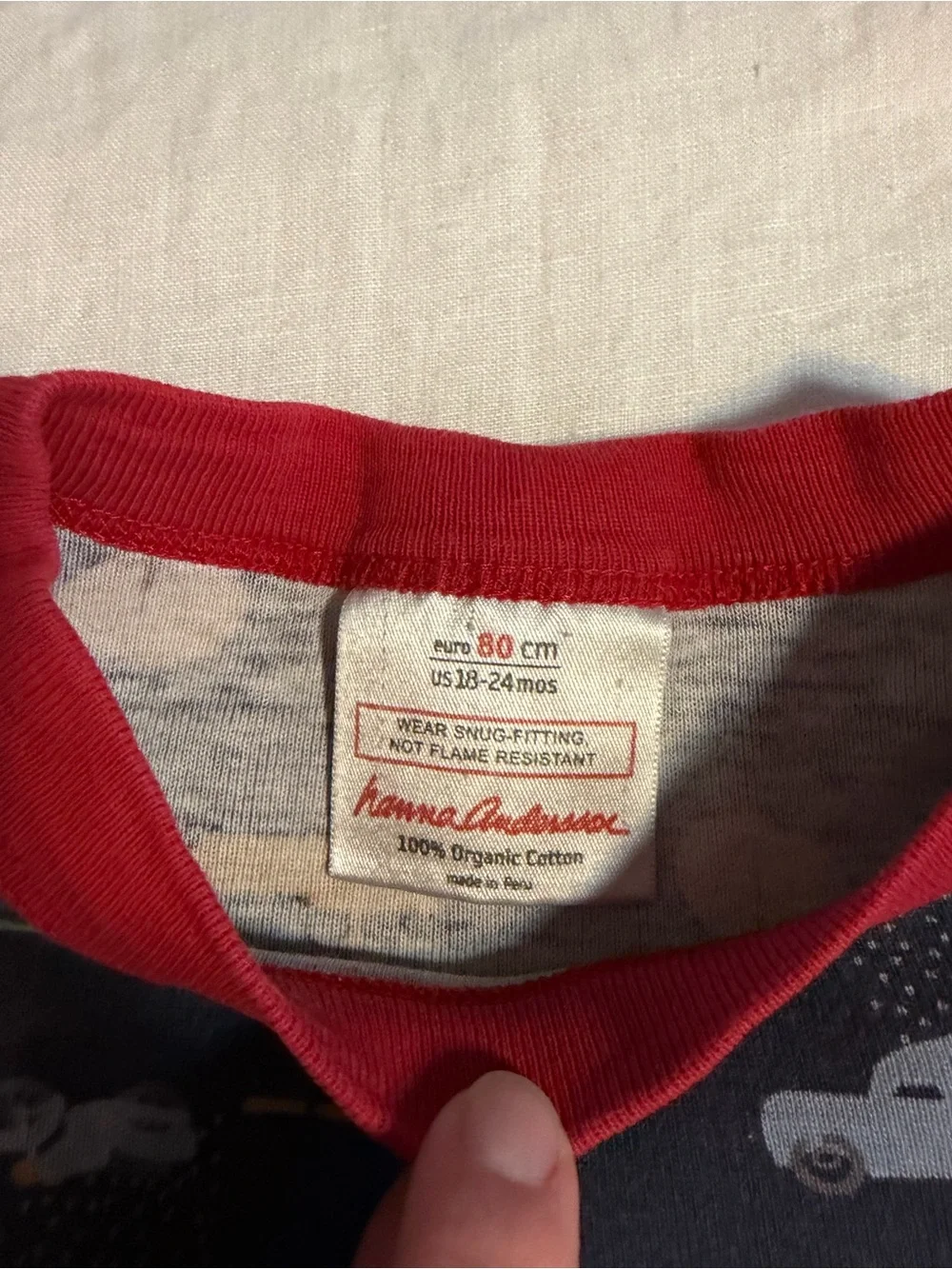 Hanna Andersson Boy’s Navy Car Print Pajama Set with Red Trim 18-24 months
